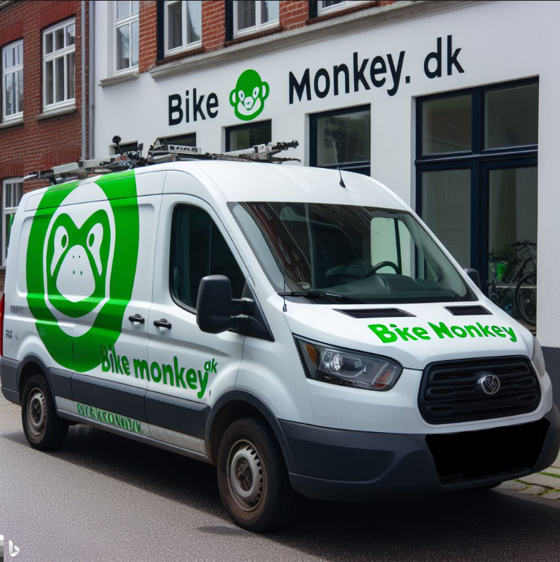 BikeMonkey´s Mobile cykelsmed servicebil foran BikeMonkey´s kontor.